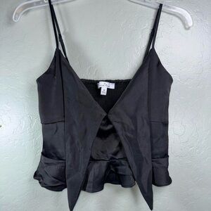 Black Satin Tie-Front Peplum Cami Y2K Soft Girl